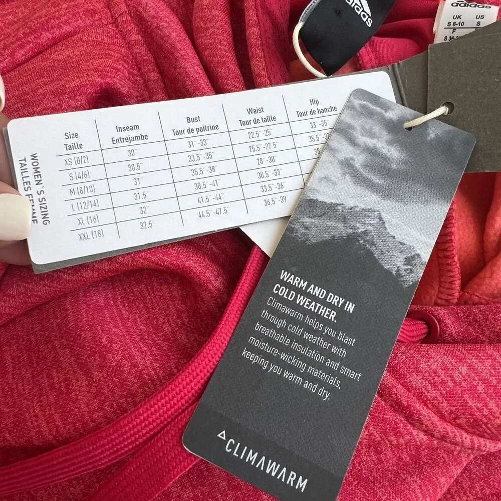 Adidas Climawarm Women's TI Fleece Hoodie Pink SIZE S Sweater Pockets NEW